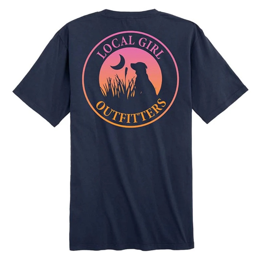 Local Girl Outfitters spring summer sunset graphic tee T-shirt blue dog med NWT